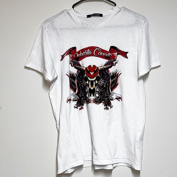 Roberto Cavalli Men's White Graphic Print Crewneck Cotton T-shirt, Size M - Picture 3 of 8